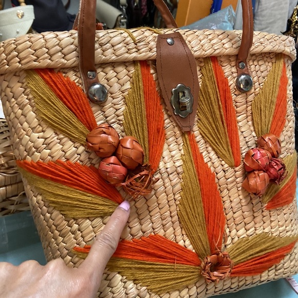 Vintage Woven Wicker Rattan Straw Satchel Handbag Tote Basket Bag Boho Med. Size - Picture 13 of 13